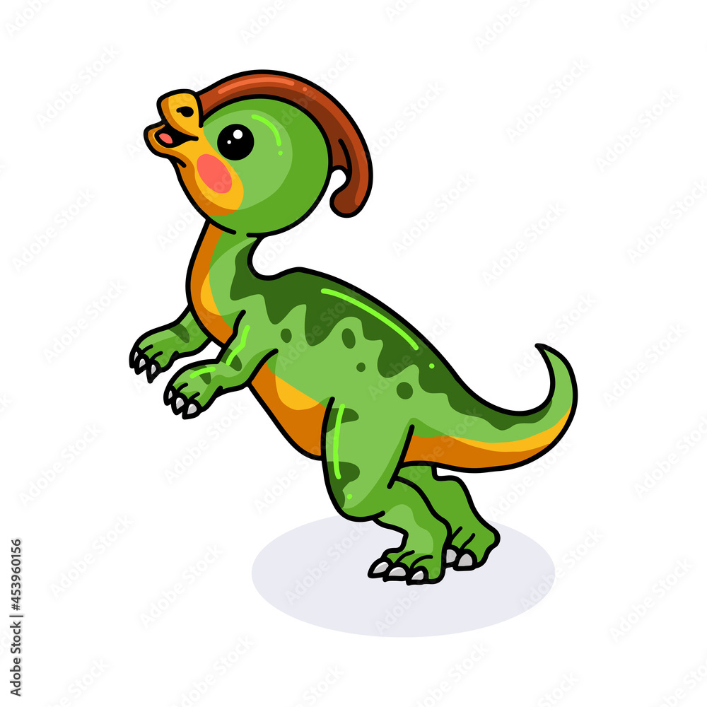 Naklejka premium Cute little parasaurolophus dinosaur cartoon standing