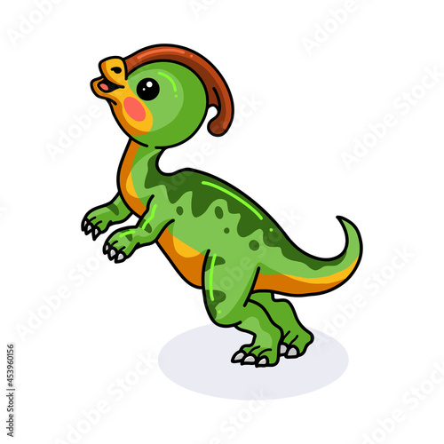Cute little parasaurolophus dinosaur cartoon standing