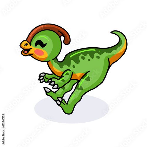 Cute little parasaurolophus dinosaur cartoon jumping