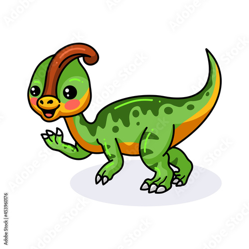 Cute little parasaurolophus dinosaur cartoon © frescostudio