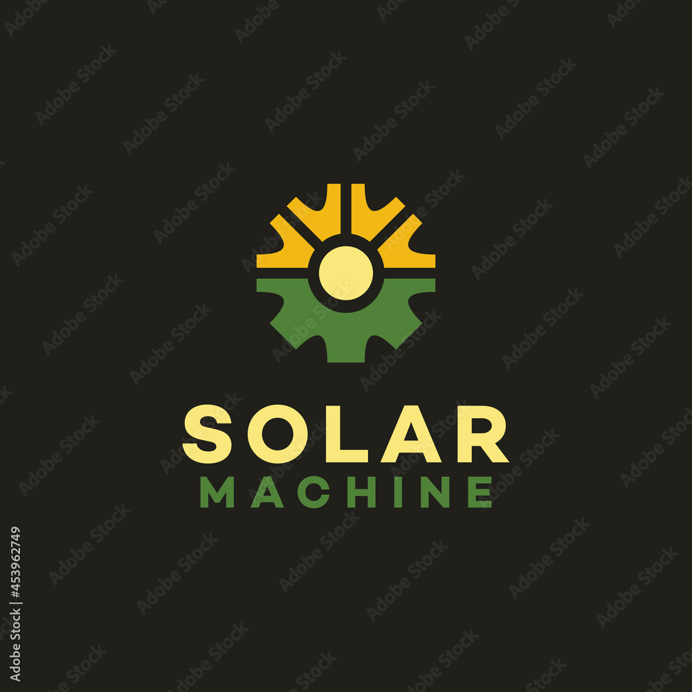 Fototapeta premium illustration gear and sunlight for solar energy logo design vector