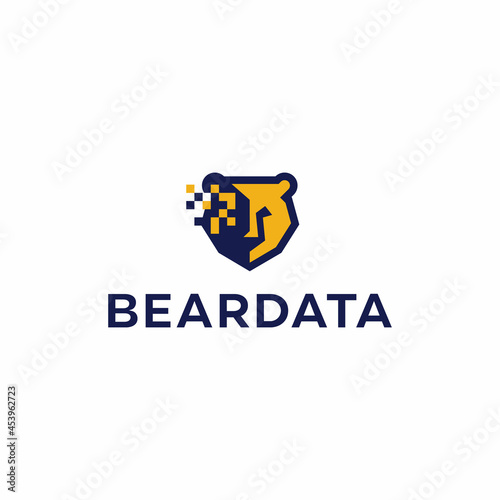 geometric head bear logo design vector