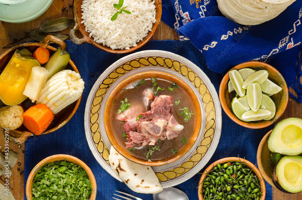 Foto de "Caldo de res", a traditional Guatemalan dish, is made with