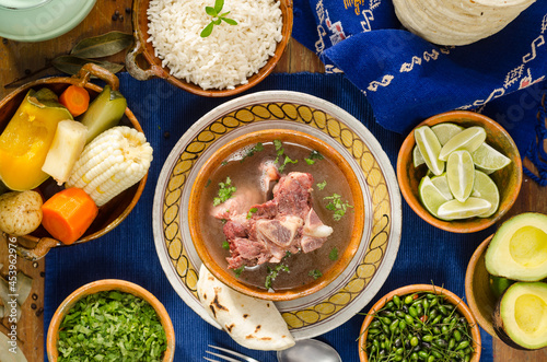 "Caldo de res", a traditional Guatemalan dish, is made with meat and vegetables. 