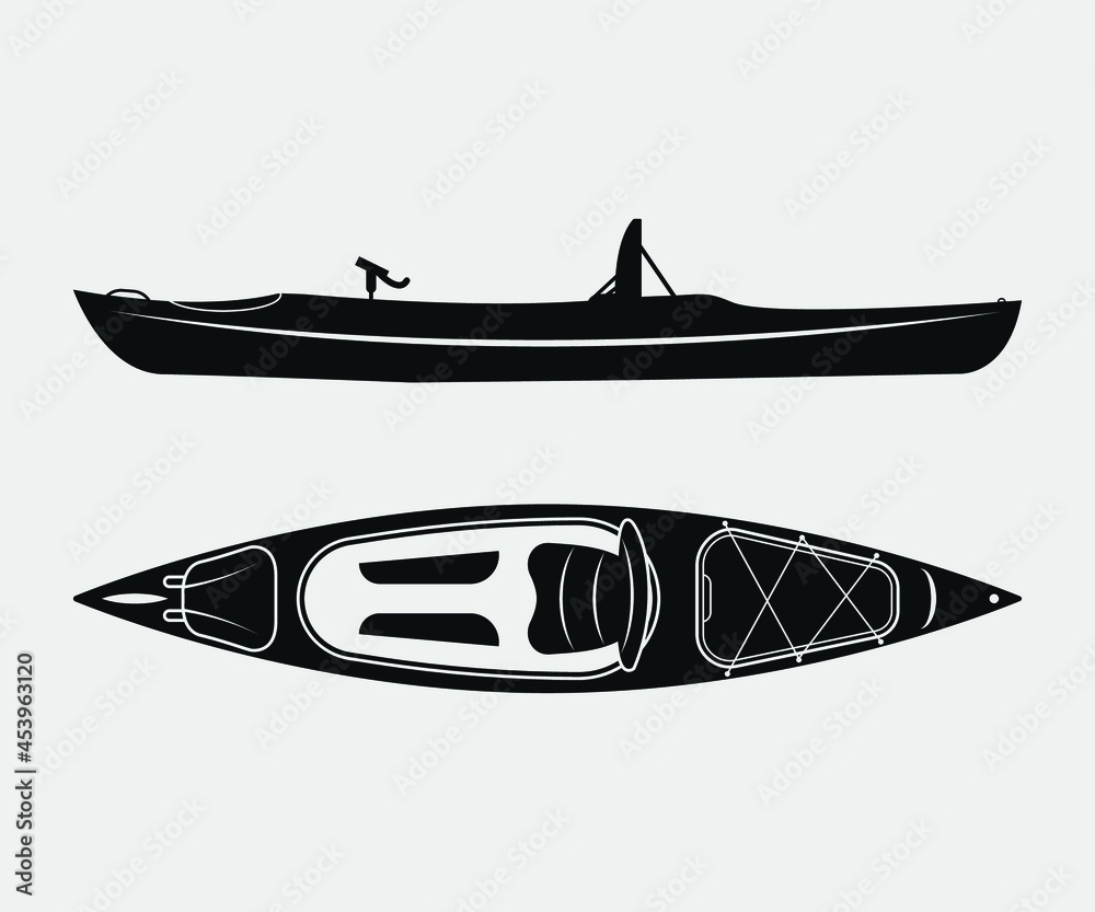 kayak Printable Vector Illustration.Kayaking silhouettes vector. 