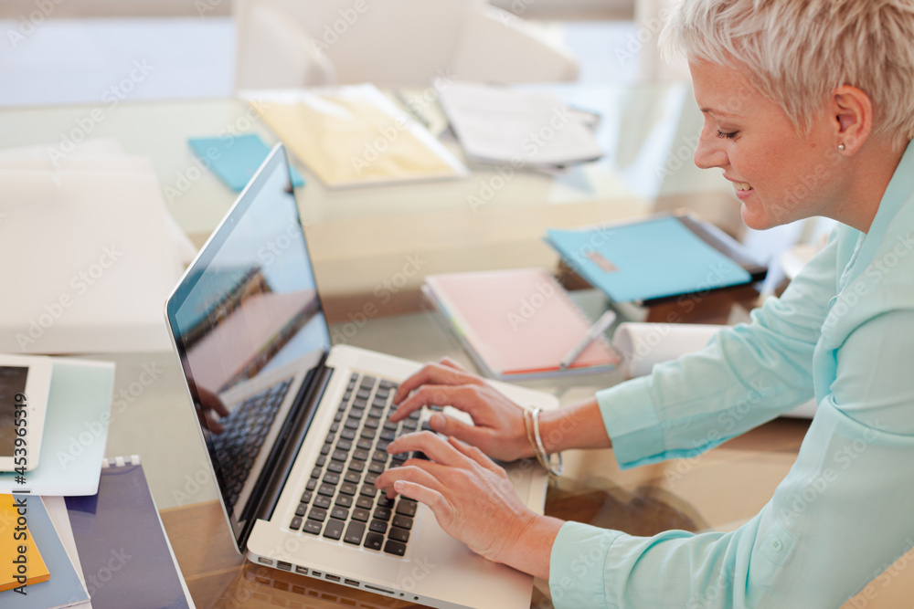 Fototapeta premium Businesswoman using laptop at desk