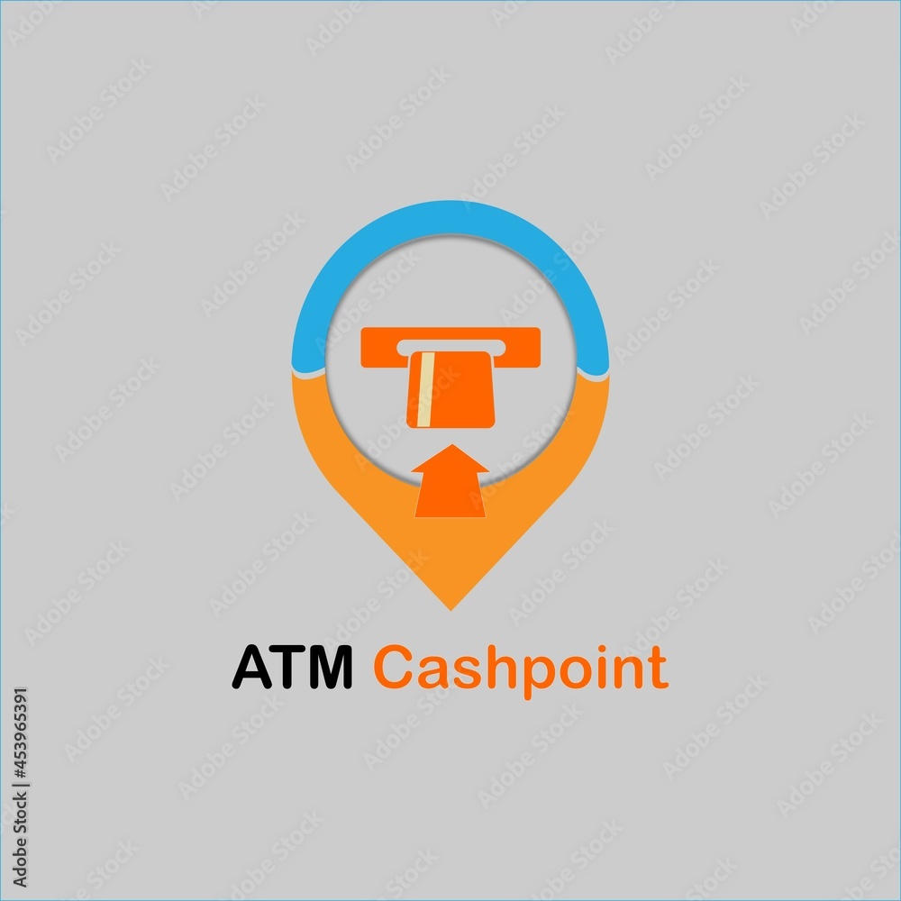 Map pointer with ATM cashpoint icon. Vector illustration Map pointer with ATM cashpoint icon. Vector illustration