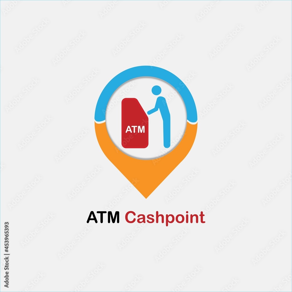 Map pointer with ATM cashpoint icon. Vector illustration