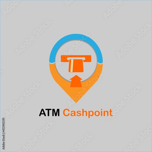 Map pointer with ATM cashpoint icon. Vector illustration