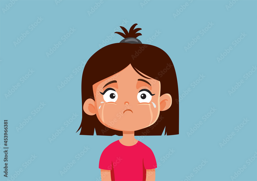 Sad Little Girl Vector Cartoon Character Illustration Sad Little Girl Vector Cartoon Character Illustration