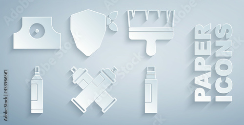 Set Paint spray can, brush, Marker pen, Vandal and Spray nozzle cap icon. Vector