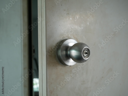 stainless door knob or handle and key hole. 