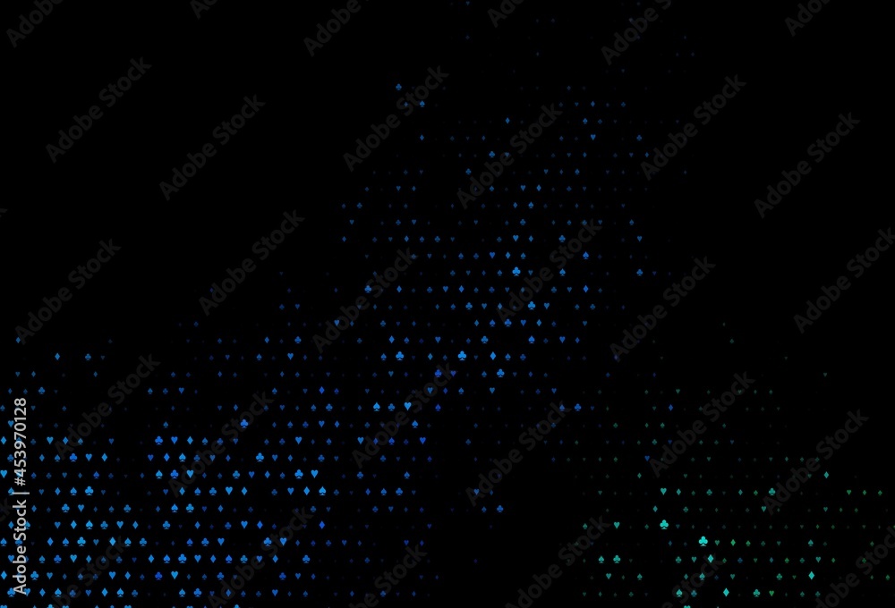 Dark blue, green vector background with cards signs. Dark blue, green vector background with cards signs.