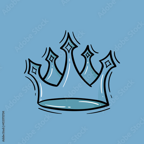 simple illustration hand drawn queen crown with bright blue color blend