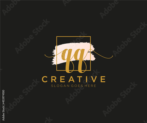 initial QQ Feminine logo beauty monogram and elegant logo design, handwriting logo of initial signature, wedding, fashion, floral and botanical with creative template.