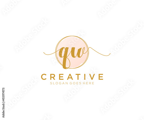 initial QW Feminine logo beauty monogram and elegant logo design, handwriting logo of initial signature, wedding, fashion, floral and botanical with creative template. photo