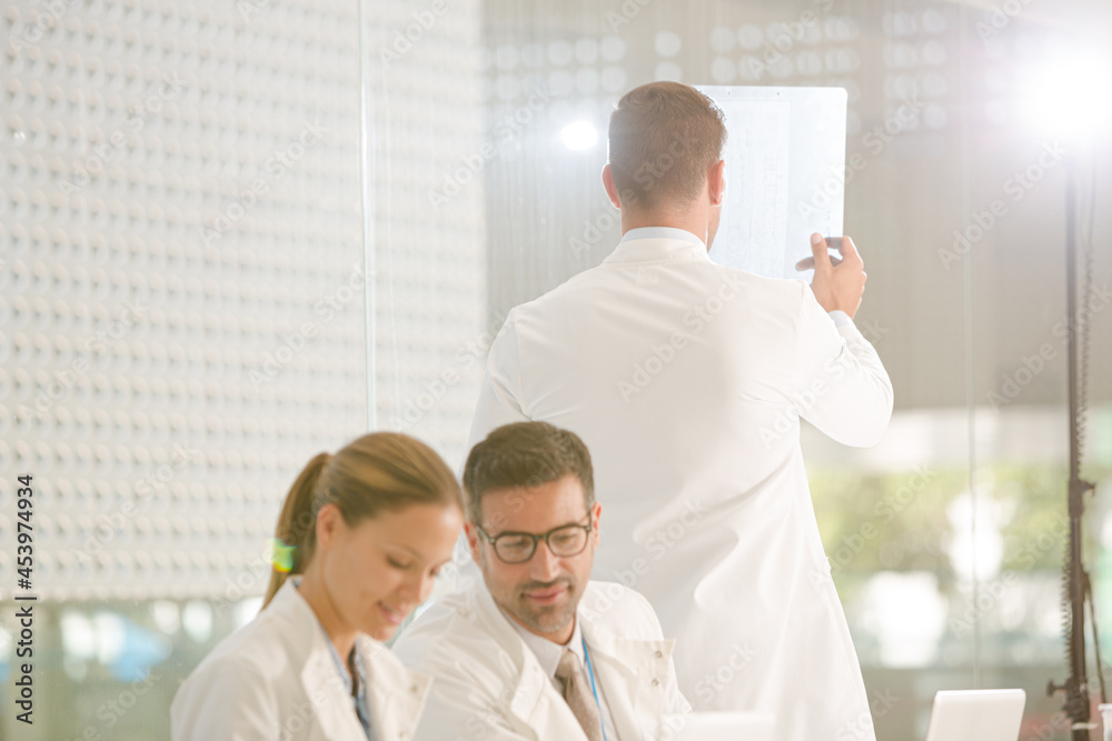 Obraz premium Doctors working at laptop and examining transparency