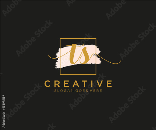 initial TS Feminine logo beauty monogram and elegant logo design, handwriting logo of initial signature, wedding, fashion, floral and botanical with creative template. photo