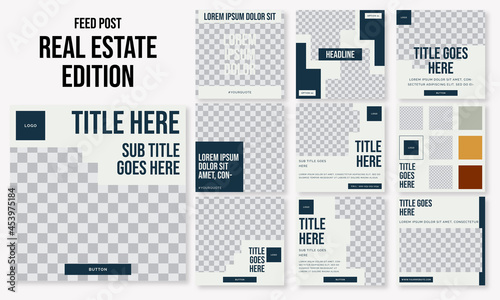 Set of editable social media instagram post real estate, realtor, apartment with modern design vector template ai & eps 10