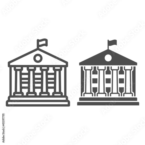 Building with flag and columns line and solid icon, official department concept, custom house vector sign on white background, outline style icon for mobile concept and web design. Vector graphics. photo
