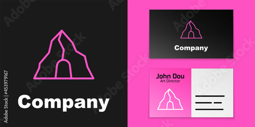 Pink line Gold mine icon isolated on black background. Logo design template element. Vector