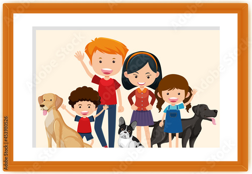 Happy family picture cartoon in a frame