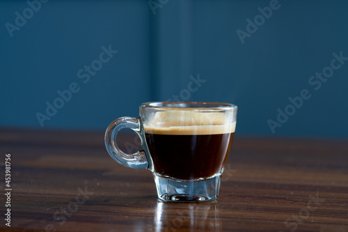 black coffee on the table, hot espresso