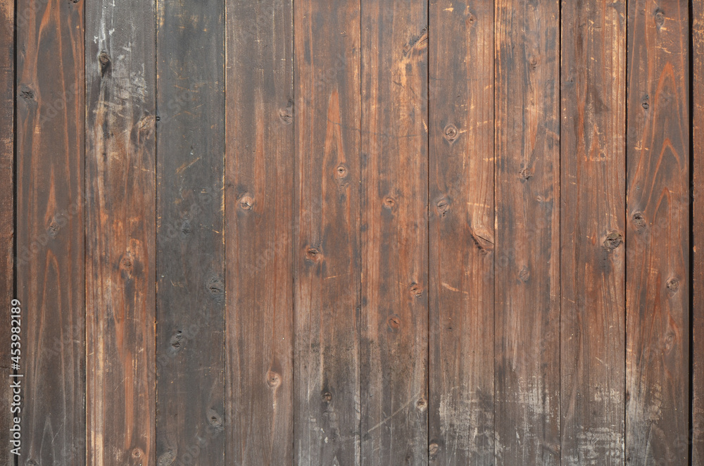 Old brown wood plank texture background. Vintage wooden wall backdrop.