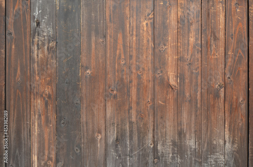 Old brown wood plank texture background. Vintage wooden wall backdrop.