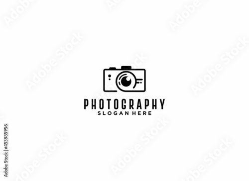 a logo for photography with a simple camera illustration that is easy to recognize and remember