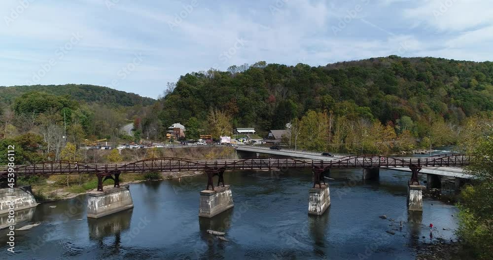 A reverse flyover view of the Youghiogheny River in Ohiopyle, Pennsylvania. A reverse flyover view of the Youghiogheny River in Ohiopyle, Pennsylvania.