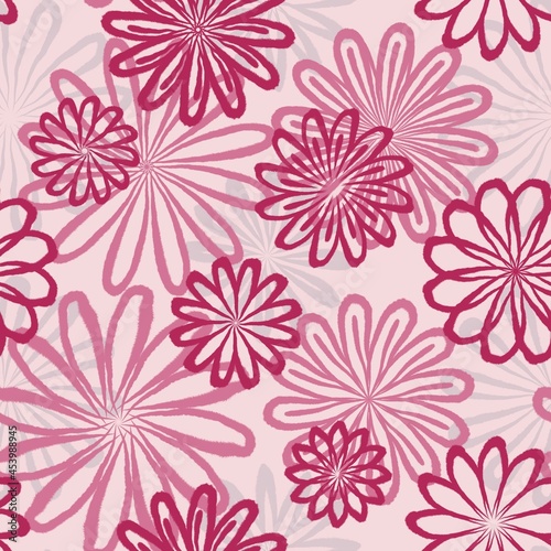 pink and white flowers abstract seamless pattern background fabric design print wrapping paper digital illustration texture wallpaper 