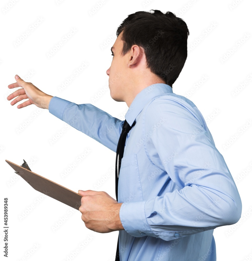 Businessman Warehouse worker with a clipboard in hand Businessman Warehouse worker with a clipboard in hand