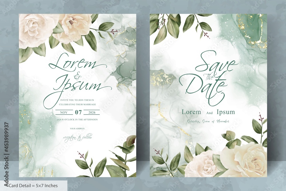 Set of Minimalist Wedding Invitation card Template with Watercolor Hand Drawn Floral