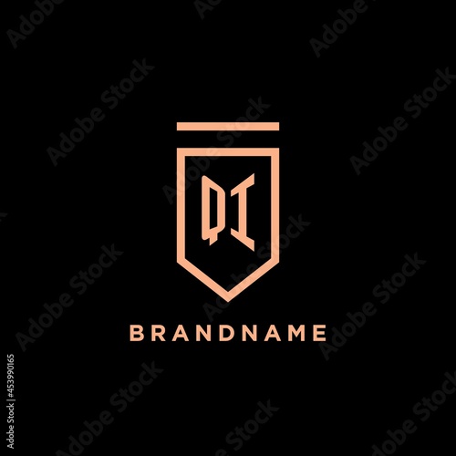 QI monogram initial with shield logo design icon