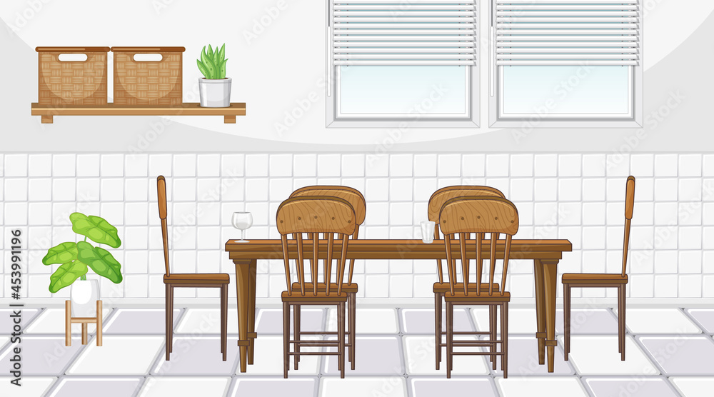 Dining room interior design with furniture Stock Vector | Adobe Stock