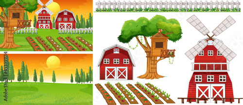 Farm element set isolated with farm scence