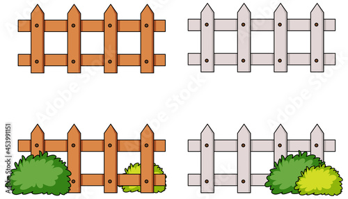Set of different fences isolated on white background