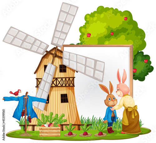 Empty banner template in the farm scene isolated on white background