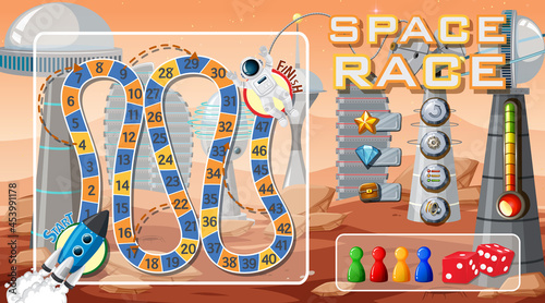 Snake and ladders game template with space theme