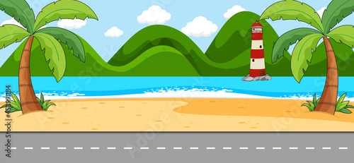 Empty scene with beach landscape and long street