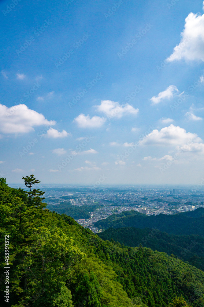 高尾山駅の展望台から東京都心をのぞむ　夏