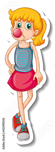 Sticker template with a girl in standing pose isolated