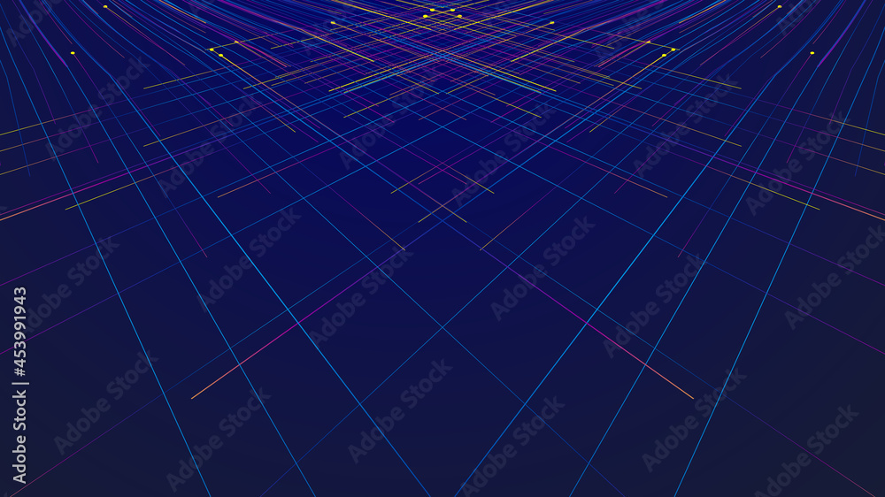Criss-crossing colored lines constitute a spatial background of the line.