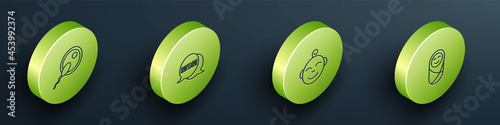 Set Isometric line Sperm, Speech bubble mom, Little boy head and Newborn baby infant swaddled icon. Vector