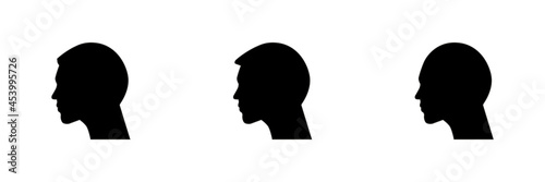 Conjunto de rostros de perfil de una persona. Hombre de perfil, cara. Ilustración vectorial, estilo silueta negro photo