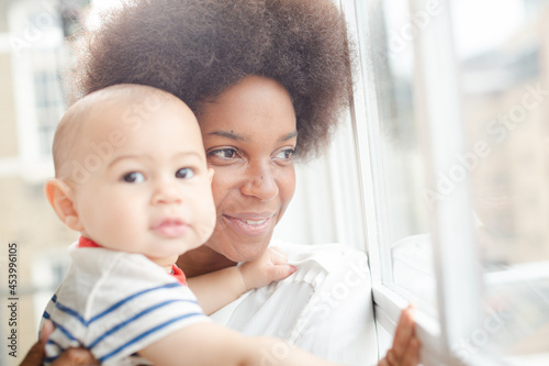 Mother holding baby boy