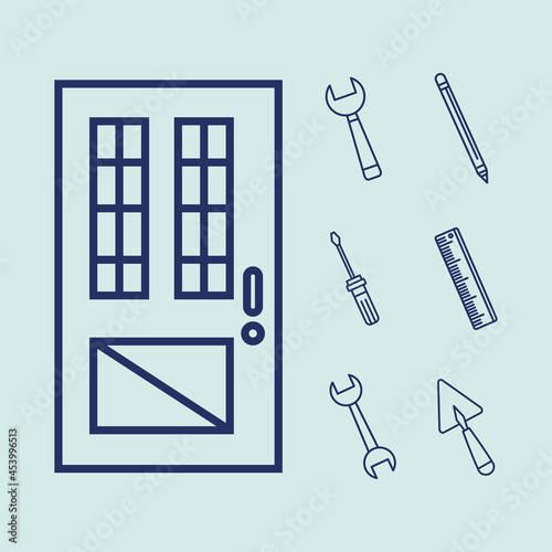 Door with renovation icon set