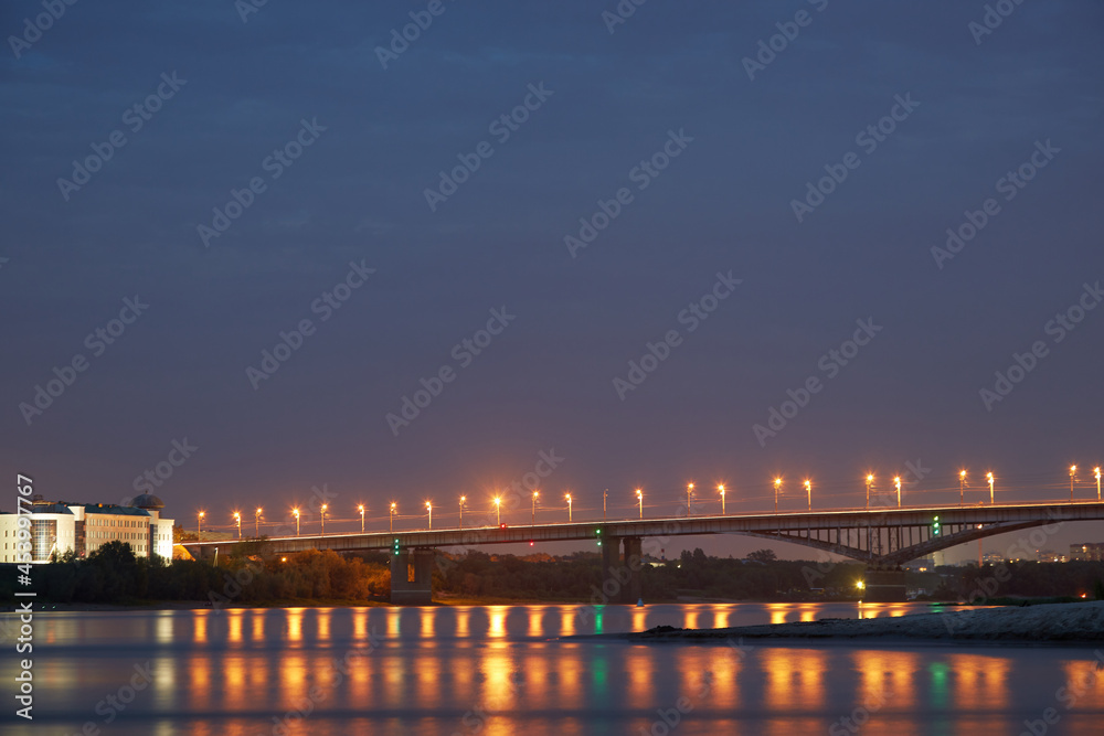 bridge in the city of Omsk Siberia at night