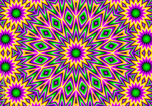 Colorful card with flowers. Optical illusion of movement.